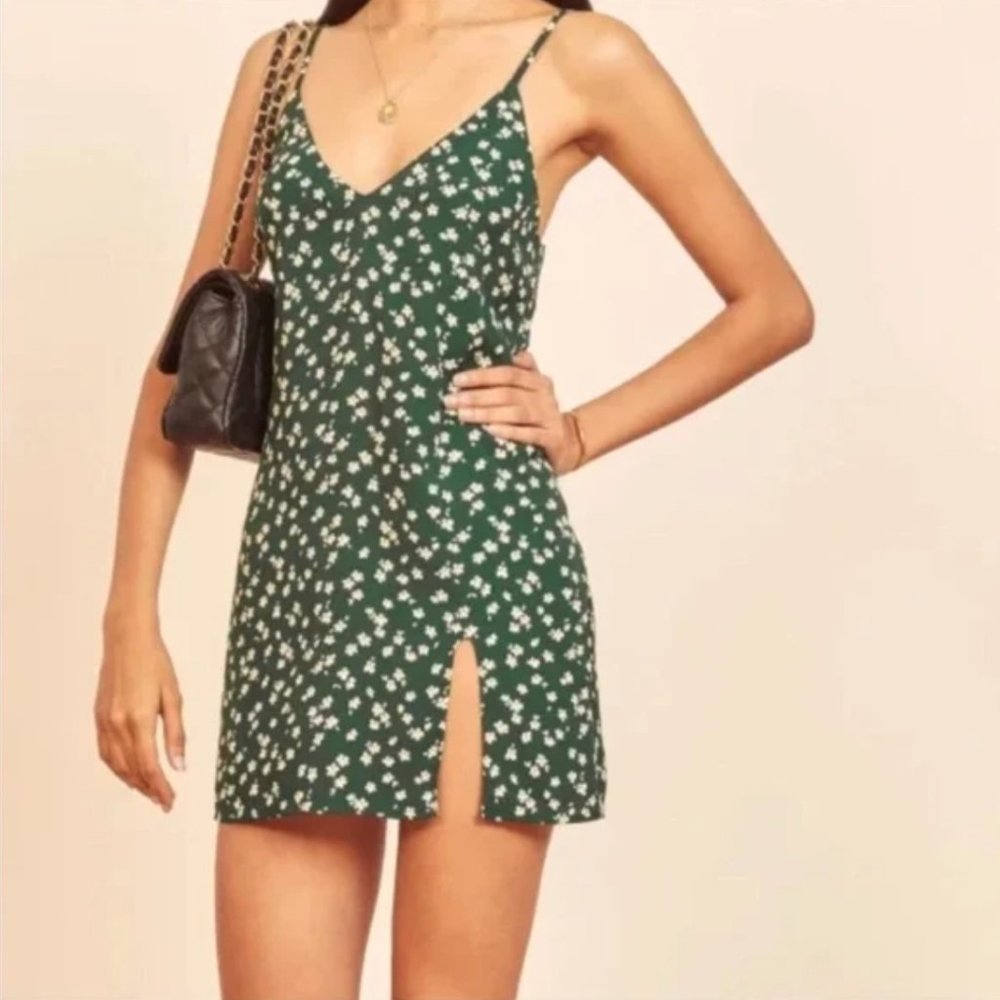 Reformation Marlowe Mini Green Dress